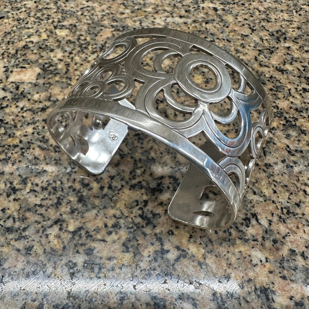Brighton Silver Tone Flower Cutout Wide‎ Cuff Bracelet Womens Openwork Statement